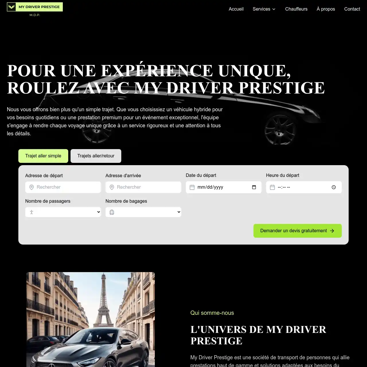 site internet réalisé pour l'entreprise mydriverprestige